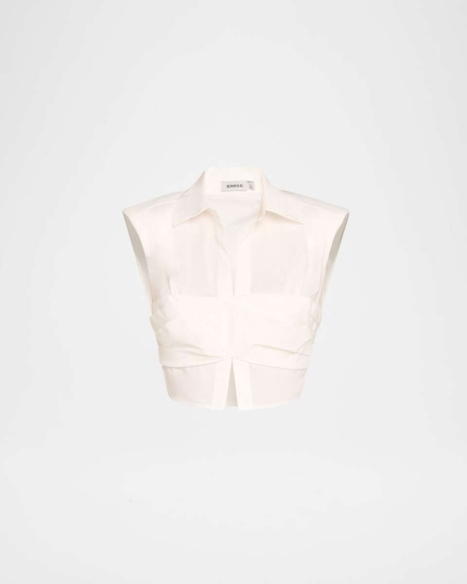 Emie Cropped Box-Sleeve Cotton Poplin Top